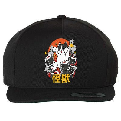 Catzilla Sunset Sushi Cat Japanese Wool Snapback Cap