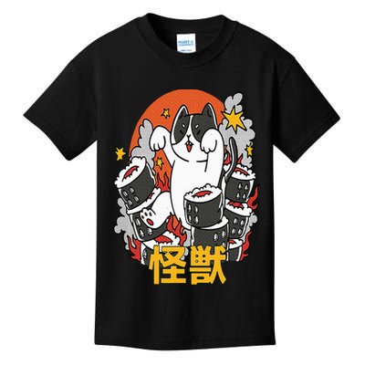 Catzilla Sunset Sushi Cat Japanese Kids T-Shirt