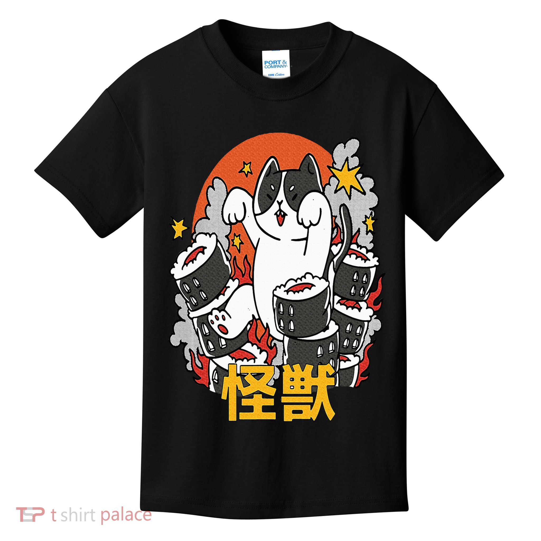 Catzilla Sunset Sushi Cat Japanese Kids T-Shirt