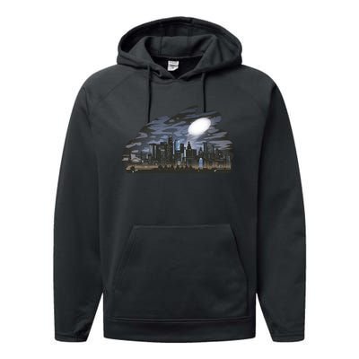 City Skyline Searchlight Performance Fleece Hoodie