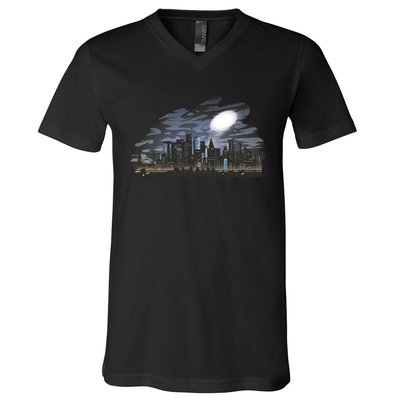 City Skyline Searchlight V-Neck T-Shirt