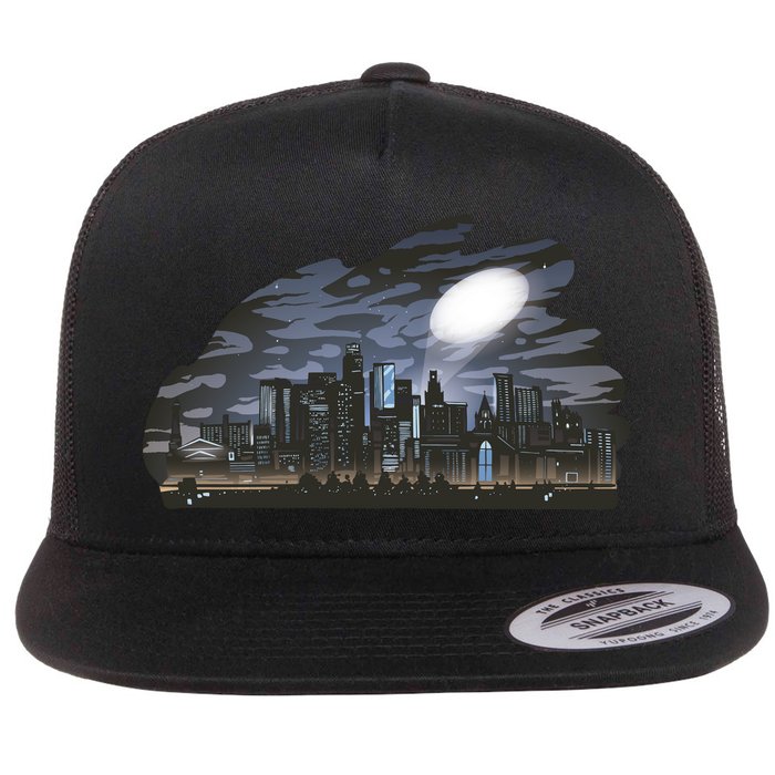 City Skyline Searchlight Flat Bill Trucker Hat