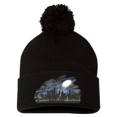 City Skyline Searchlight Pom Pom 12in Knit Beanie