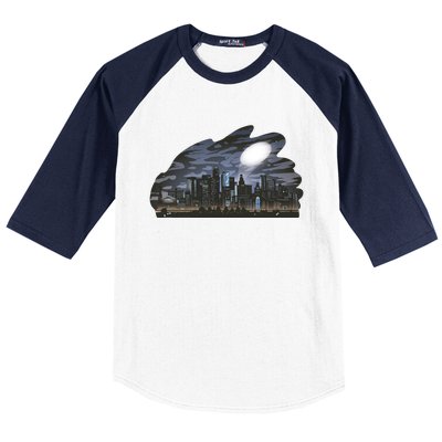 City Skyline Searchlight Baseball Sleeve Shirt