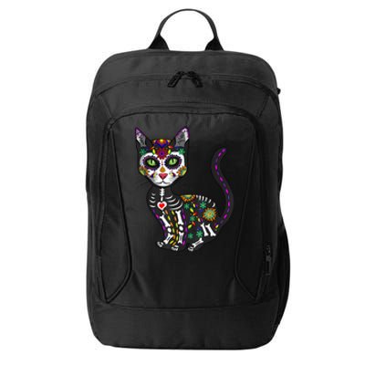 Cute Sugar Skull Mexican Cat Halloween Day Of The Dead City Backpack