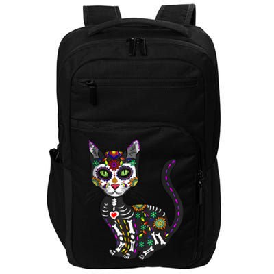 Cute Sugar Skull Mexican Cat Halloween Day Of The Dead Impact Tech Backpack