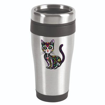 Cute Sugar Skull Mexican Cat Halloween Day Of The Dead 16oz Travel Tumbler