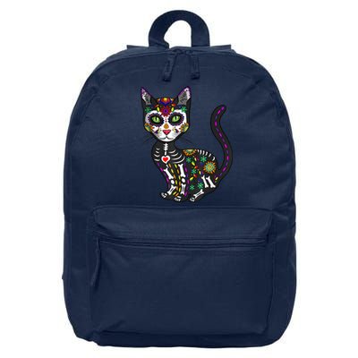 Cute Sugar Skull Mexican Cat Halloween Day Of The Dead 16 in Basic Backpack