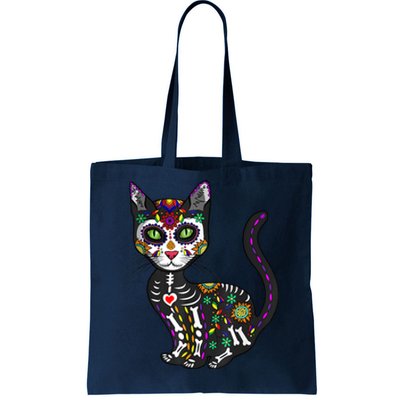 Cute Sugar Skull Mexican Cat Halloween Day Of The Dead Tote Bag