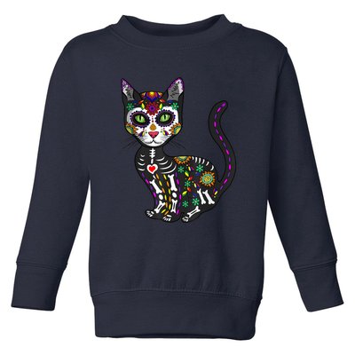 Cute Sugar Skull Mexican Cat Halloween Day Of The Dead Toddler Sweatshirt