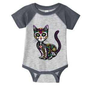 Cute Sugar Skull Mexican Cat Halloween Day Of The Dead Infant Baby Jersey Bodysuit