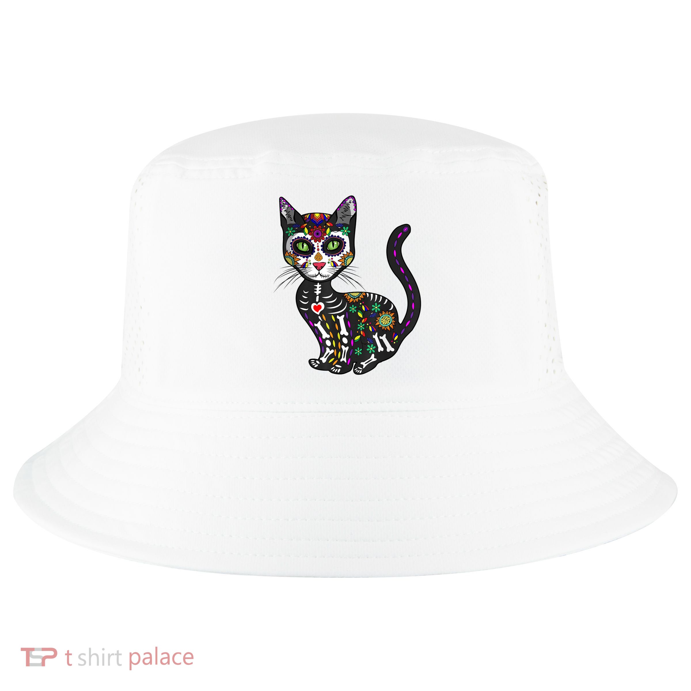 Cute Sugar Skull Mexican Cat Halloween Day Of The Dead Cool Comfort Performance Bucket Hat