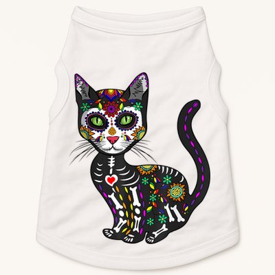 Cute Sugar Skull Mexican Cat Halloween Day Of The Dead Doggie Tank