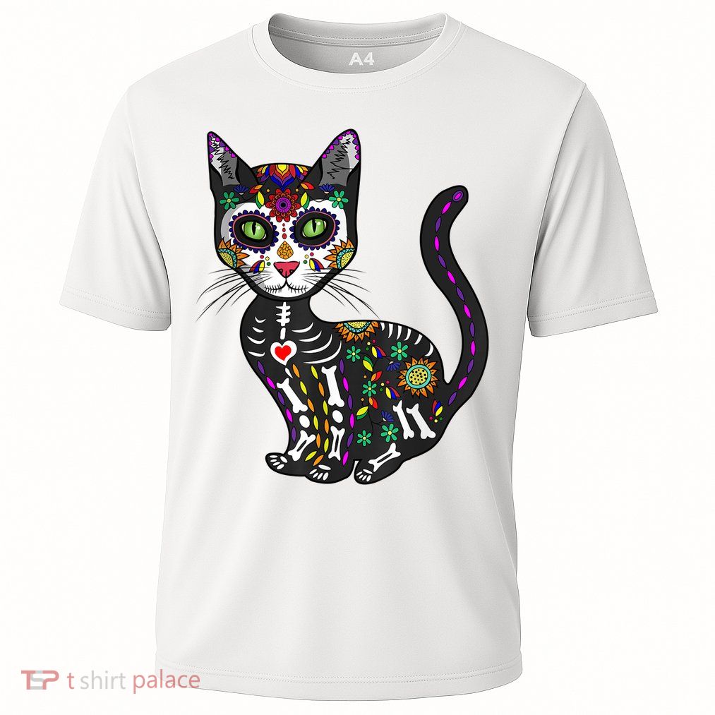 Cute Sugar Skull Mexican Cat Halloween Day Of The Dead Performance Shirt
