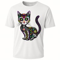 Cute Sugar Skull Mexican Cat Halloween Day Of The Dead Cooling Performance Crew T-Shirt
