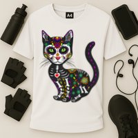 Cute Sugar Skull Mexican Cat Halloween Day Of The Dead Cooling Performance Crew T-Shirt