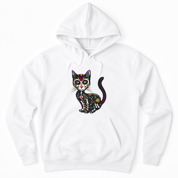 Cute Sugar Skull Mexican Cat Halloween Day Of The Dead Hoodie