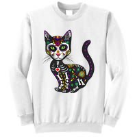 Cute Sugar Skull Mexican Cat Halloween Day Of The Dead Sweatshirt