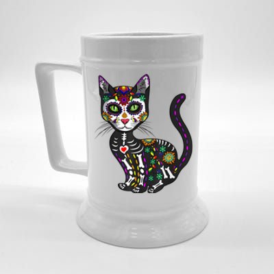 Cute Sugar Skull Mexican Cat Halloween Day Of The Dead Beer Stein