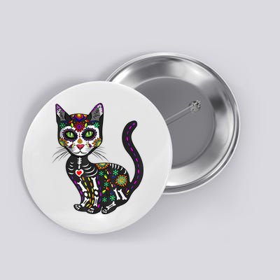 Cute Sugar Skull Mexican Cat Halloween Day Of The Dead Button