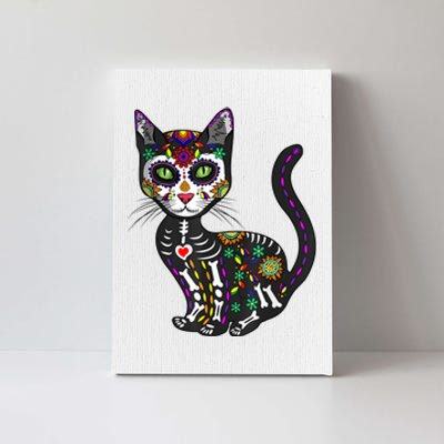 Cute Sugar Skull Mexican Cat Halloween Day Of The Dead Canvas