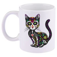 Cute Sugar Skull Mexican Cat Halloween Day Of The Dead 11oz C Handle Ceramic Mug