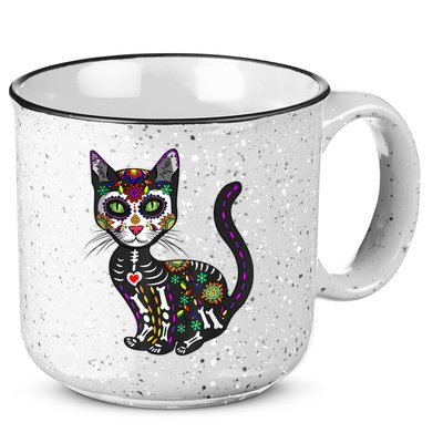 Cute Sugar Skull Mexican Cat Halloween Day Of The Dead 15oz Campfire Ceramic Mug
