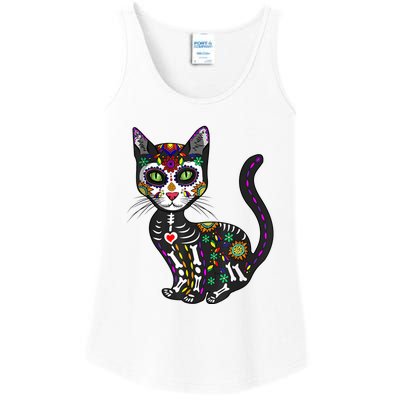 Cute Sugar Skull Mexican Cat Halloween Day Of The Dead Ladies Essential Tank