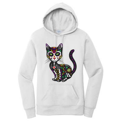 Cute Sugar Skull Mexican Cat Halloween Day Of The Dead Women's Pullover Hoodie