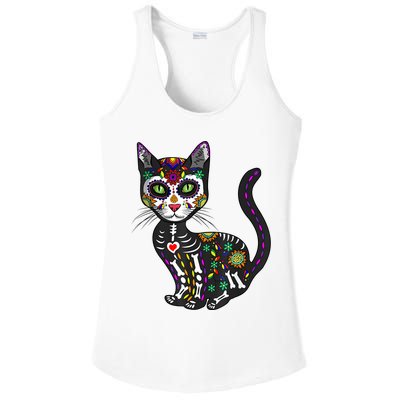 Cute Sugar Skull Mexican Cat Halloween Day Of The Dead Ladies PosiCharge Competitor Racerback Tank