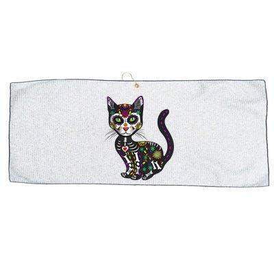 Cute Sugar Skull Mexican Cat Halloween Day Of The Dead Large Microfiber Waffle Golf Towel