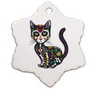 Cute Sugar Skull Mexican Cat Halloween Day Of The Dead Ceramic Star Ornament