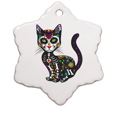 Cute Sugar Skull Mexican Cat Halloween Day Of The Dead Ceramic Star Ornament