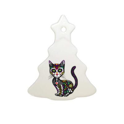 Cute Sugar Skull Mexican Cat Halloween Day Of The Dead Ceramic Tree Ornament