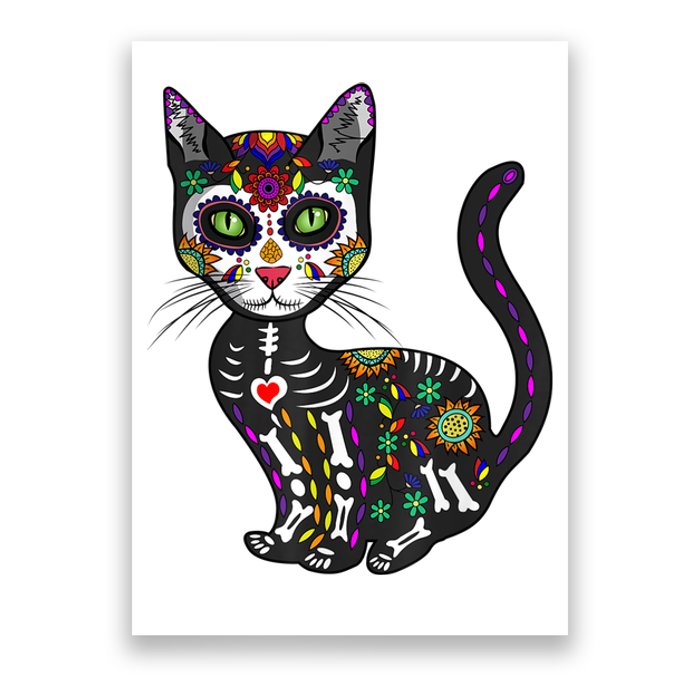 Cute Sugar Skull Mexican Cat Halloween Day Of The Dead Poster