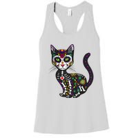 Cute Sugar Skull Mexican Cat Halloween Day Of The Dead Women's Racerback Tank