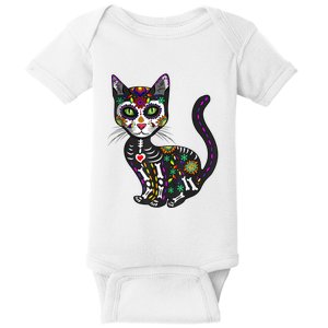 Cute Sugar Skull Mexican Cat Halloween Day Of The Dead Baby Bodysuit