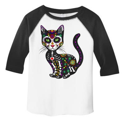 Cute Sugar Skull Mexican Cat Halloween Day Of The Dead Toddler Fine Jersey T-Shirt