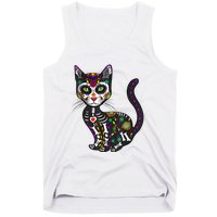 Cute Sugar Skull Mexican Cat Halloween Day Of The Dead Tank Top