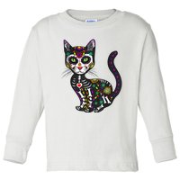 Cute Sugar Skull Mexican Cat Halloween Day Of The Dead Toddler Long Sleeve Shirt