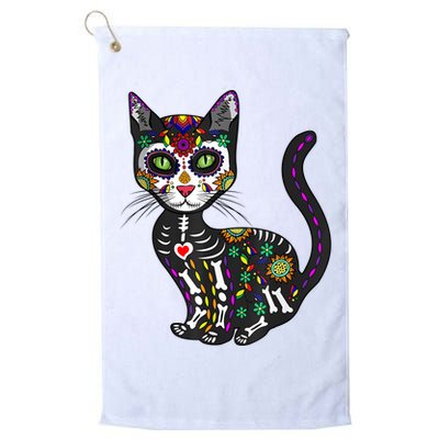 Cute Sugar Skull Mexican Cat Halloween Day Of The Dead Golf Towel