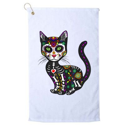 Cute Sugar Skull Mexican Cat Halloween Day Of The Dead Platinum Collection Golf Towel