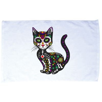 Cute Sugar Skull Mexican Cat Halloween Day Of The Dead Microfiber Hand Towel