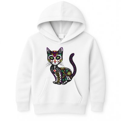 Cute Sugar Skull Mexican Cat Halloween Day Of The Dead Kids Hoodie