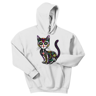 Cute Sugar Skull Mexican Cat Halloween Day Of The Dead Kids Hoodie