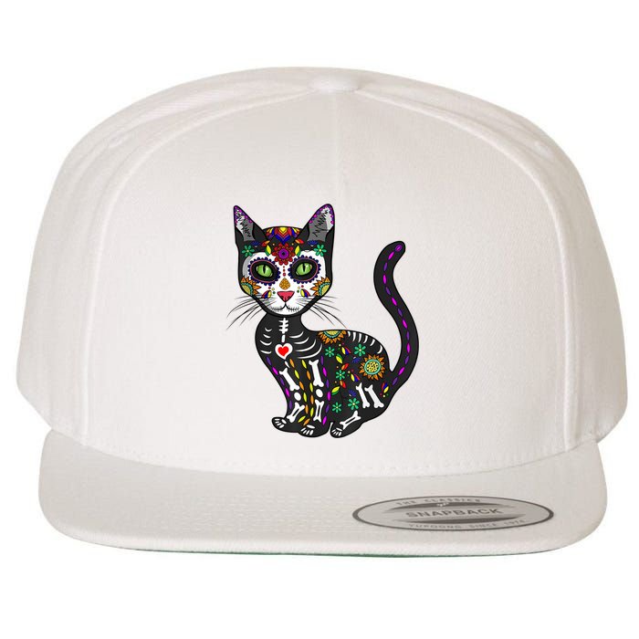 Cute Sugar Skull Mexican Cat Halloween Day Of The Dead Wool Snapback Cap