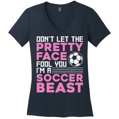 Cool Soccer Soccer Lover Player Sports Women's V-Neck T-Shirt