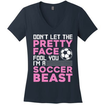 Cool Soccer Soccer Lover Player Sports Women's V-Neck T-Shirt