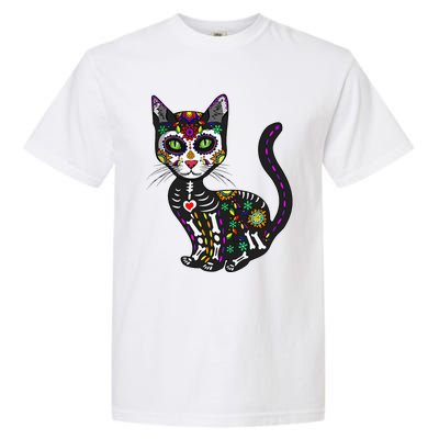 Cute Sugar Skull Mexican Cat Halloween Day Of The Dead Garment-Dyed Heavyweight T-Shirt