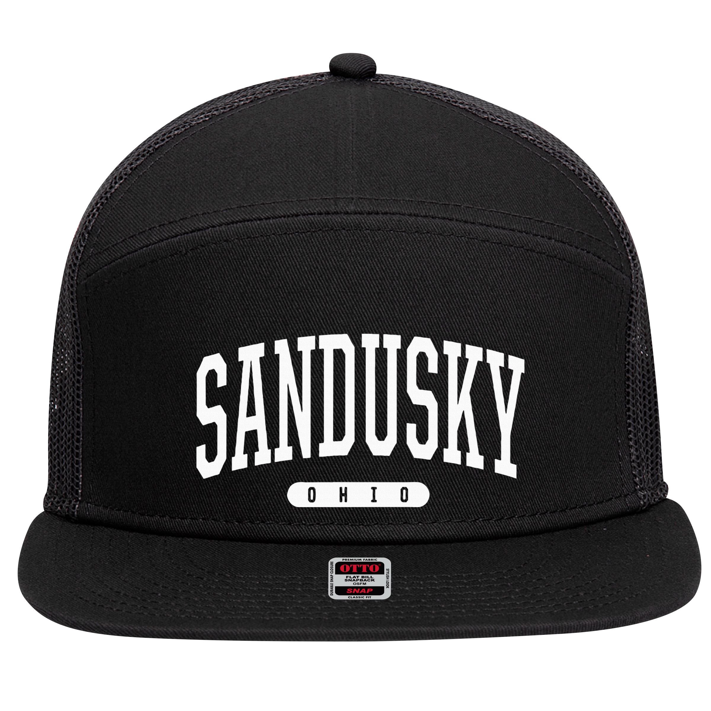 College Style Sandusky Ohio Souvenir Gift 7 Panel Mesh Trucker Snapback Hat